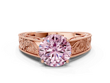 Rose gold Fancy Pink Round  Cut Solitaire Engraved Band with Four-Prong Setting