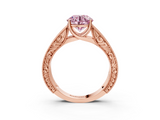Rose gold Fancy Pink Round  Cut Solitaire Engraved Band with Four-Prong Setting_3