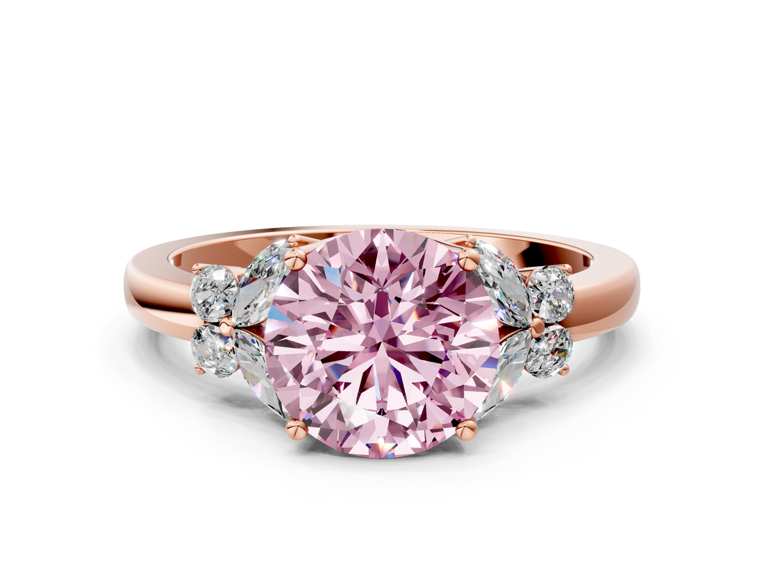 Rose gold Fancy Pink Round  Cut Solitaire Floral Diamond Ring with Four-Prong Setting