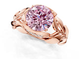 Rose gold Fancy Pink Round Cut Solitaire Leaf-Inspired Engagement Ring with Prong Setting_13