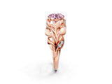 Rose gold Fancy Pink Round Cut Solitaire Leaf-Inspired Engagement Ring with Prong Setting_14
