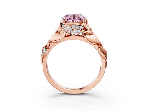 Rose gold Fancy Pink Round Cut Solitaire Leaf-Inspired Engagement Ring with Prong Setting_3