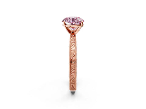Rose gold Fancy Pink Round Cut Solitaire Milgrain Engraved Band with Four-Prong Setting_2