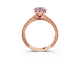 Rose gold Fancy Pink Round Cut Solitaire Milgrain Engraved Band with Four-Prong Setting_3