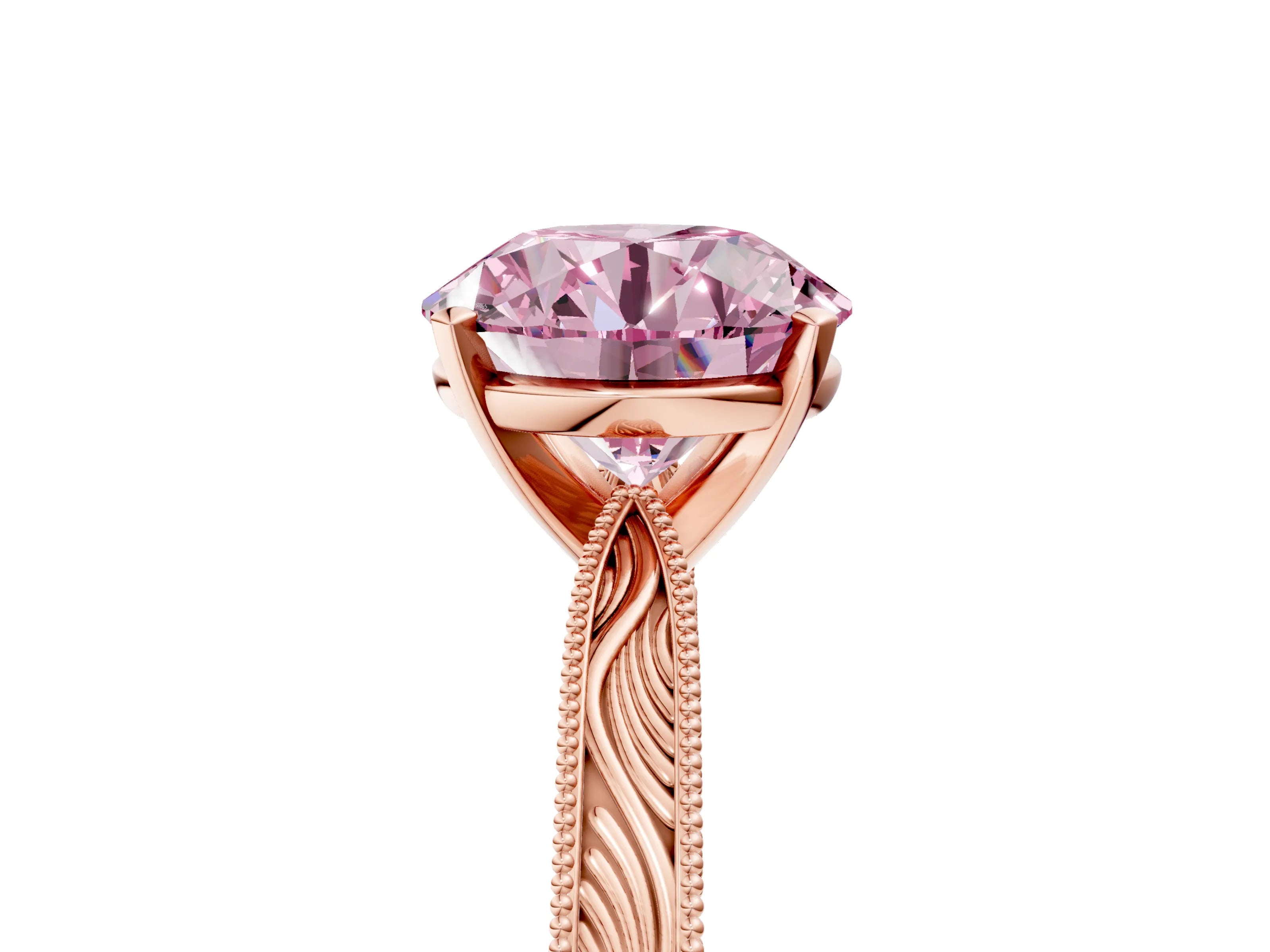 Rose gold Fancy Pink Round Cut Solitaire Milgrain Engraved Band with Four-Prong Setting_5