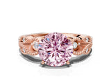 Rose gold Fancy Pink Round Cut Solitaire Milgrain Leaf Band with Prong Setting