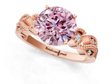 Rose gold Fancy Pink Round Cut Solitaire Milgrain Leaf Band with Prong Setting_1
