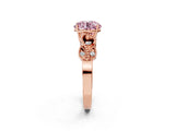 Rose gold Fancy Pink Round Cut Solitaire Milgrain Leaf Band with Prong Setting_2