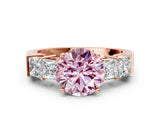 Rose gold Fancy Pink Round Cut Solitaire Princess Side Stone Engraved Band Prong Setting Ring