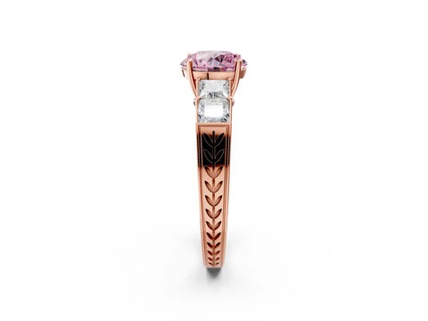 Rose gold Fancy Pink Round Cut Solitaire Princess Side Stone Engraved Band Prong Setting Ring_2