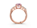 Rose gold Fancy Pink Round Cut Solitaire Princess Side Stone Engraved Band Prong Setting Ring_3