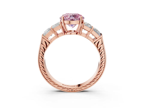 Rose gold Fancy Pink Round Cut Solitaire Princess Side Stone Engraved Band Prong Setting Ring_3