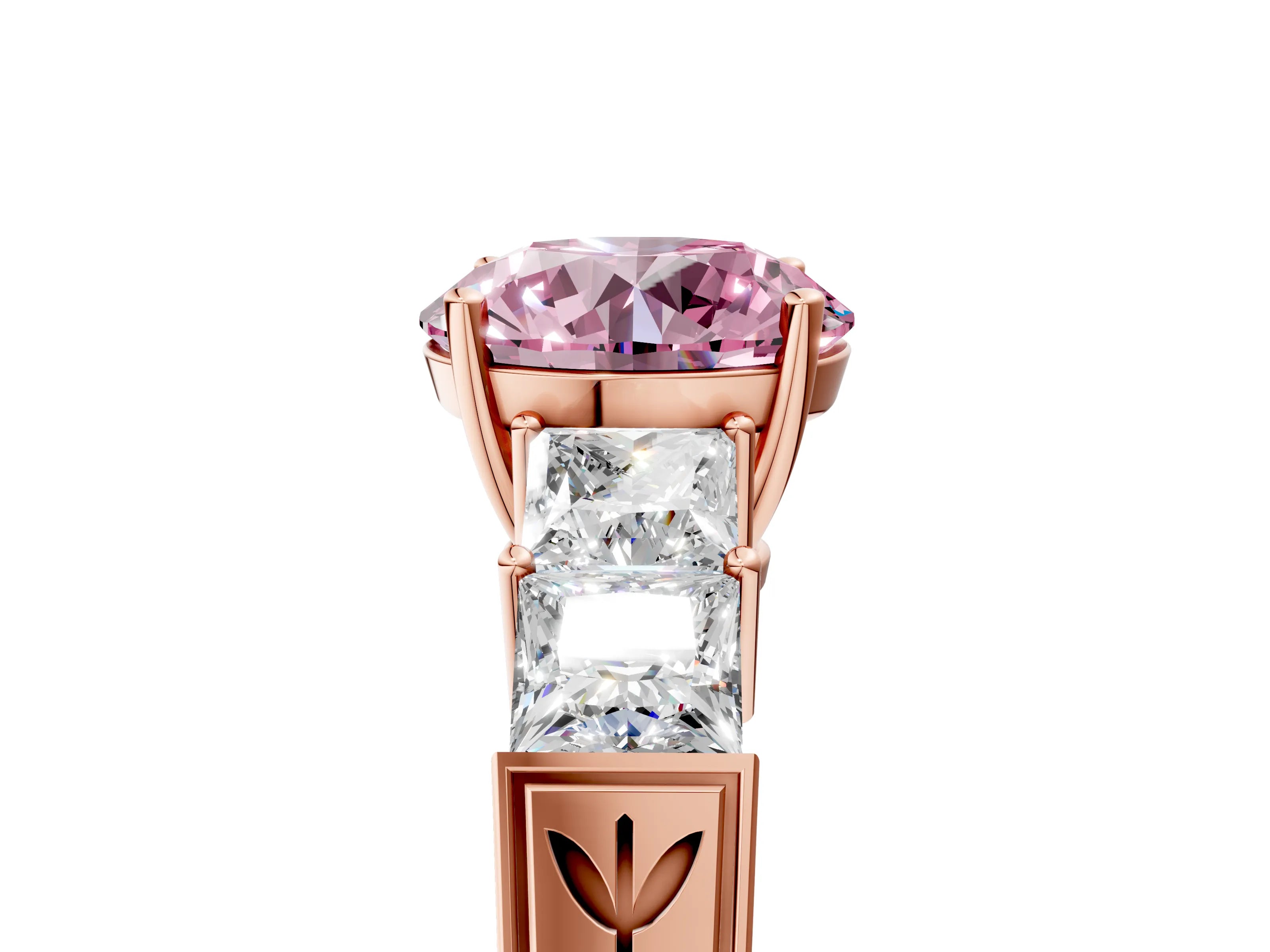 Rose gold Fancy Pink Round Cut Solitaire Princess Side Stone Engraved Band Prong Setting Ring_5