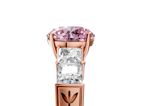 Rose gold Fancy Pink Round Cut Solitaire Princess Side Stone Engraved Band Prong Setting Ring_5