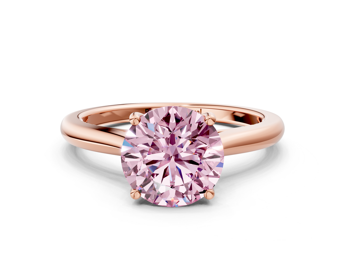 Rose gold Fancy Pink Round  Cut Solitaire Ring with Cathedral Band and Four-Prong Setting