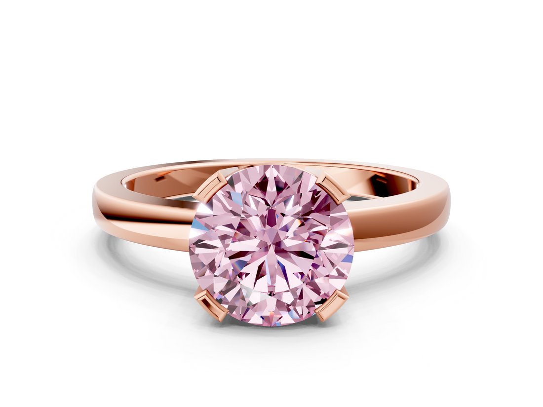 Rose gold Fancy Pink Round  Cut Solitaire Ring with Four-Prong Setting and Classic Band