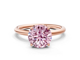 Rose gold Fancy Pink Round  Cut Solitaire Ring with Thin Band and Four-Prong Setting