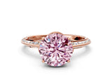 Rose gold Fancy Pink Round Cut Solitaire Split Shank Pave Diamond Engagement Ring with Four-Prong Setting