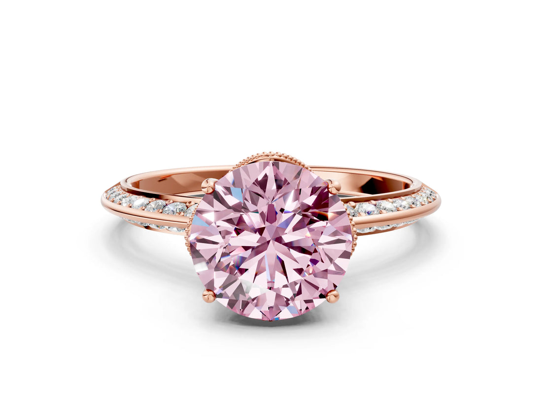 Rose gold Fancy Pink Round Cut Solitaire Split Shank Pave Diamond Engagement Ring with Four-Prong Setting_24