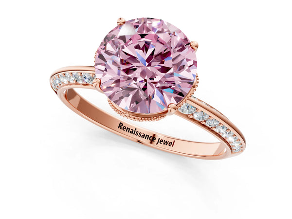 Rose Gold Round Graduated Pave Engagement Ring Setting for Fancy Pink Center