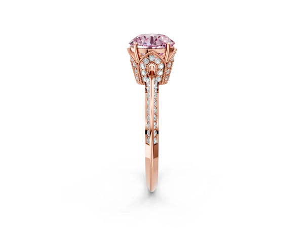 Rose Gold Round Graduated Pave Engagement Ring Setting for Fancy Pink Center