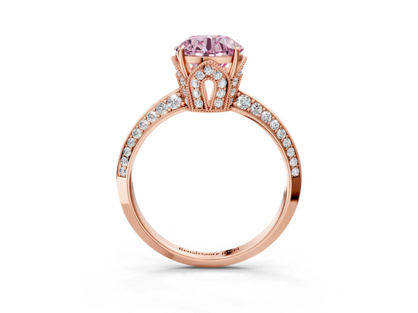 Rose Gold Round Graduated Pave Engagement Ring Setting for Fancy Pink Center