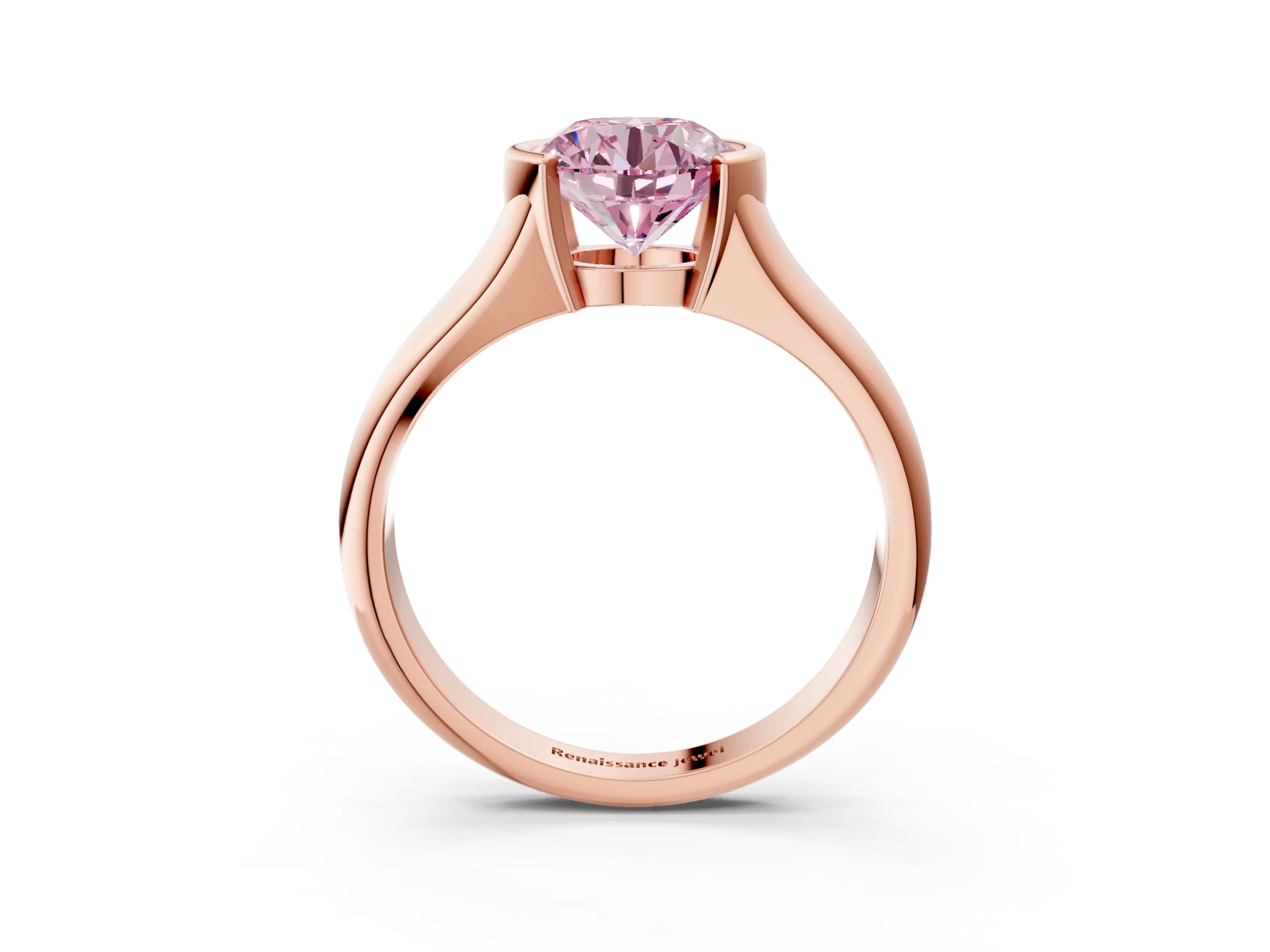 Rose gold Fancy Pink Round Cut Solitaire Tension Set Diamond Ring with Split Shank Band_3