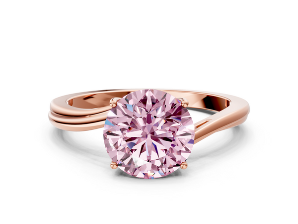 Rose gold Fancy Pink Round  Cut Solitaire Twist Band Ring with Four-Prong Setting