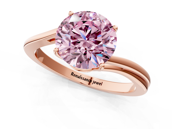 Rose gold Fancy Pink Round  Cut Solitaire Twist Band Ring with Four-Prong Setting