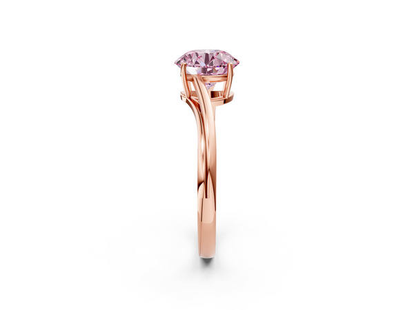 Rose gold Fancy Pink Round  Cut Solitaire Twist Band Ring with Four-Prong Setting