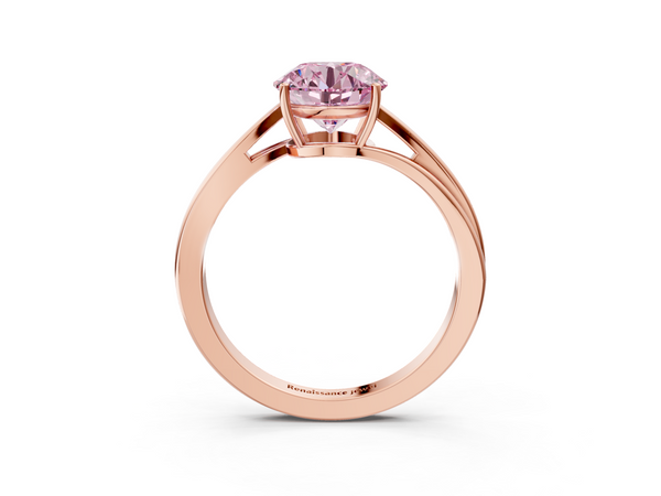 Rose gold Fancy Pink Round  Cut Solitaire Twist Band Ring with Four-Prong Setting