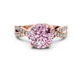 Rose gold Fancy Pink Round Cut Solitaire Twist Pave Diamond Engagement Ring with Prong Setting