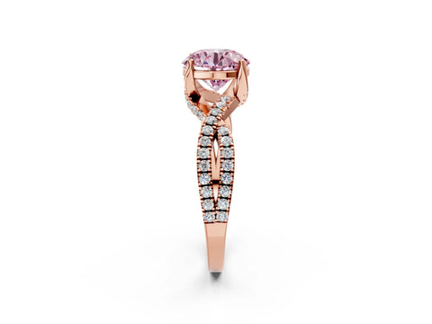 Rose gold Fancy Pink Round Cut Solitaire Twist Pave Diamond Engagement Ring with Prong Setting_2