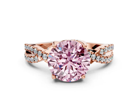 Rose gold Fancy Pink Round Cut Solitaire Twist Pave Diamond Engagement Ring with Prong Setting_36