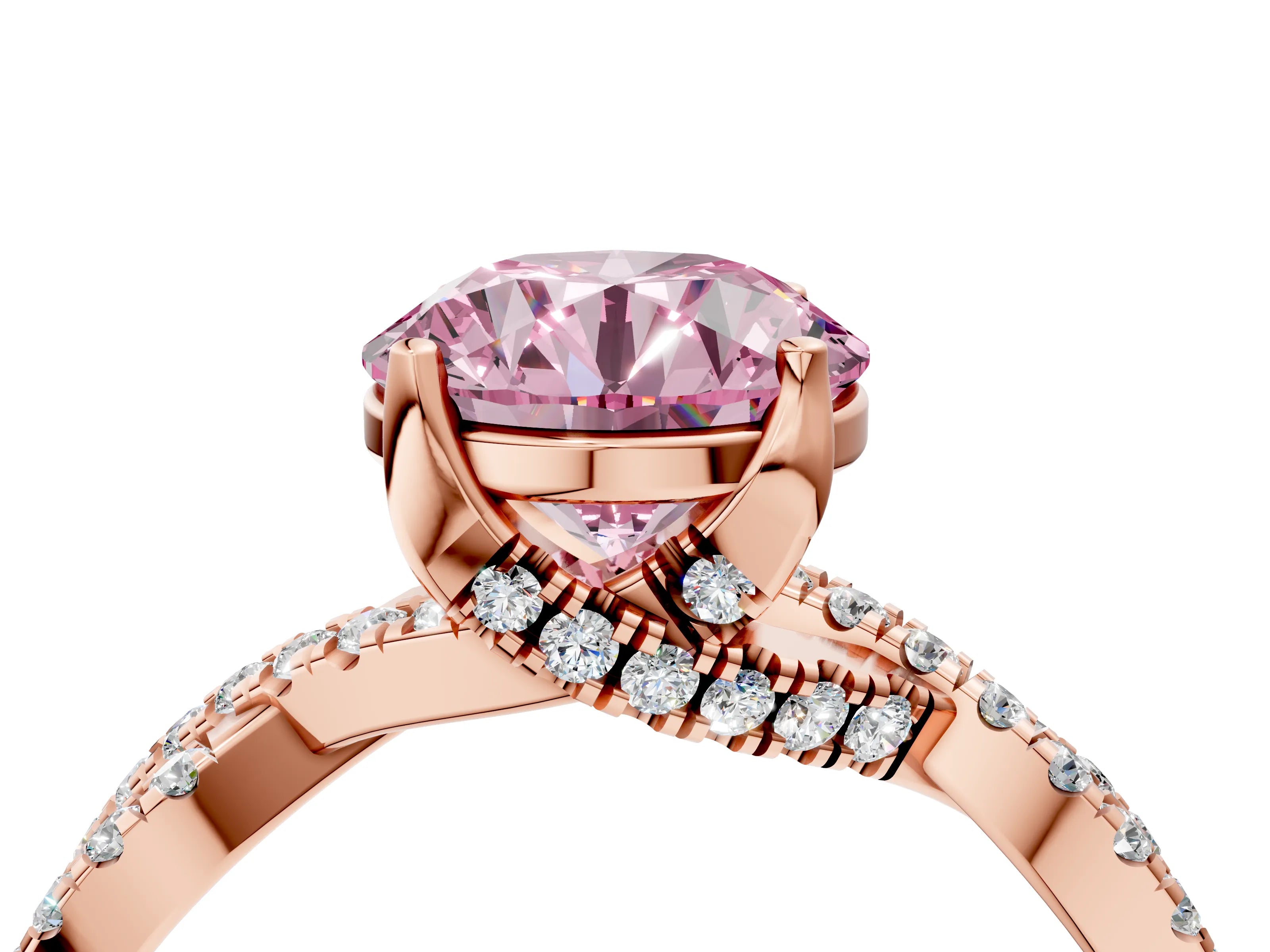 Rose gold Fancy Pink Round Cut Solitaire Twist Pave Diamond Engagement Ring with Prong Setting_4