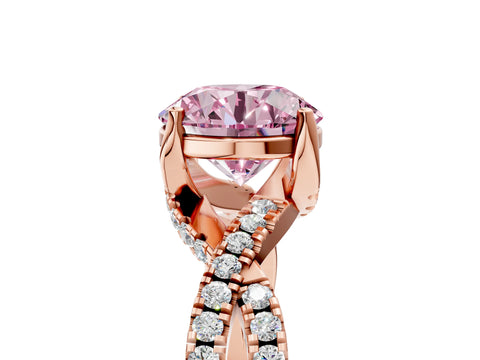 Rose gold Fancy Pink Round Cut Solitaire Twist Pave Diamond Engagement Ring with Prong Setting_41