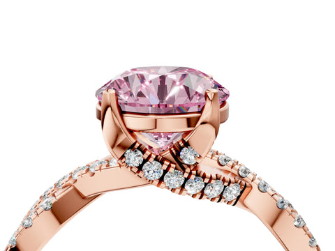 Rose gold Fancy Pink Round Cut Solitaire Twist Pave Diamond Engagement Ring with Prong Setting_4