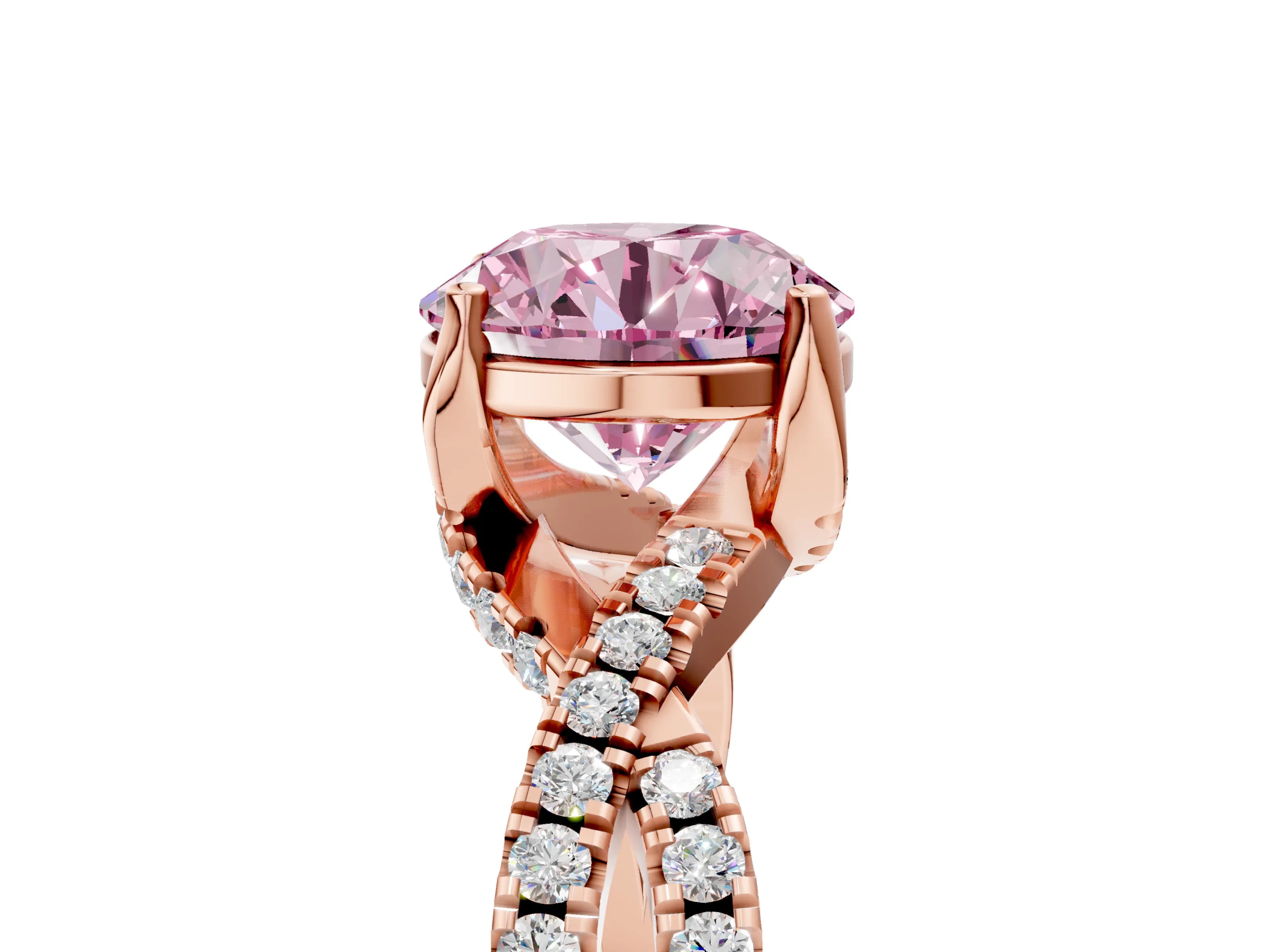 Rose gold Fancy Pink Round Cut Solitaire Twist Pave Diamond Engagement Ring with Prong Setting_5