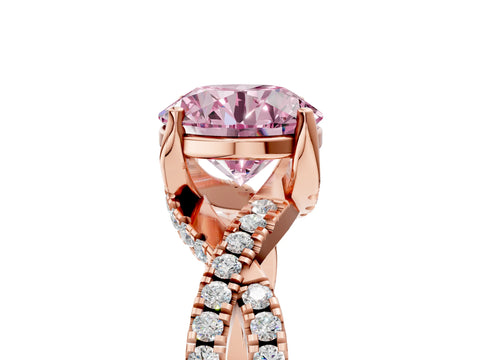 Rose gold Fancy Pink Round Cut Solitaire Twist Pave Diamond Engagement Ring with Prong Setting_5