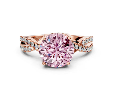 Rose gold Fancy Pink Round Cut Solitaire Twist Pave Diamond Engagement Ring with Prong Setting