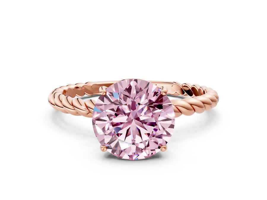 Rose gold Fancy Pink Round Cut Solitaire Twisted Band 4-Prong Ring