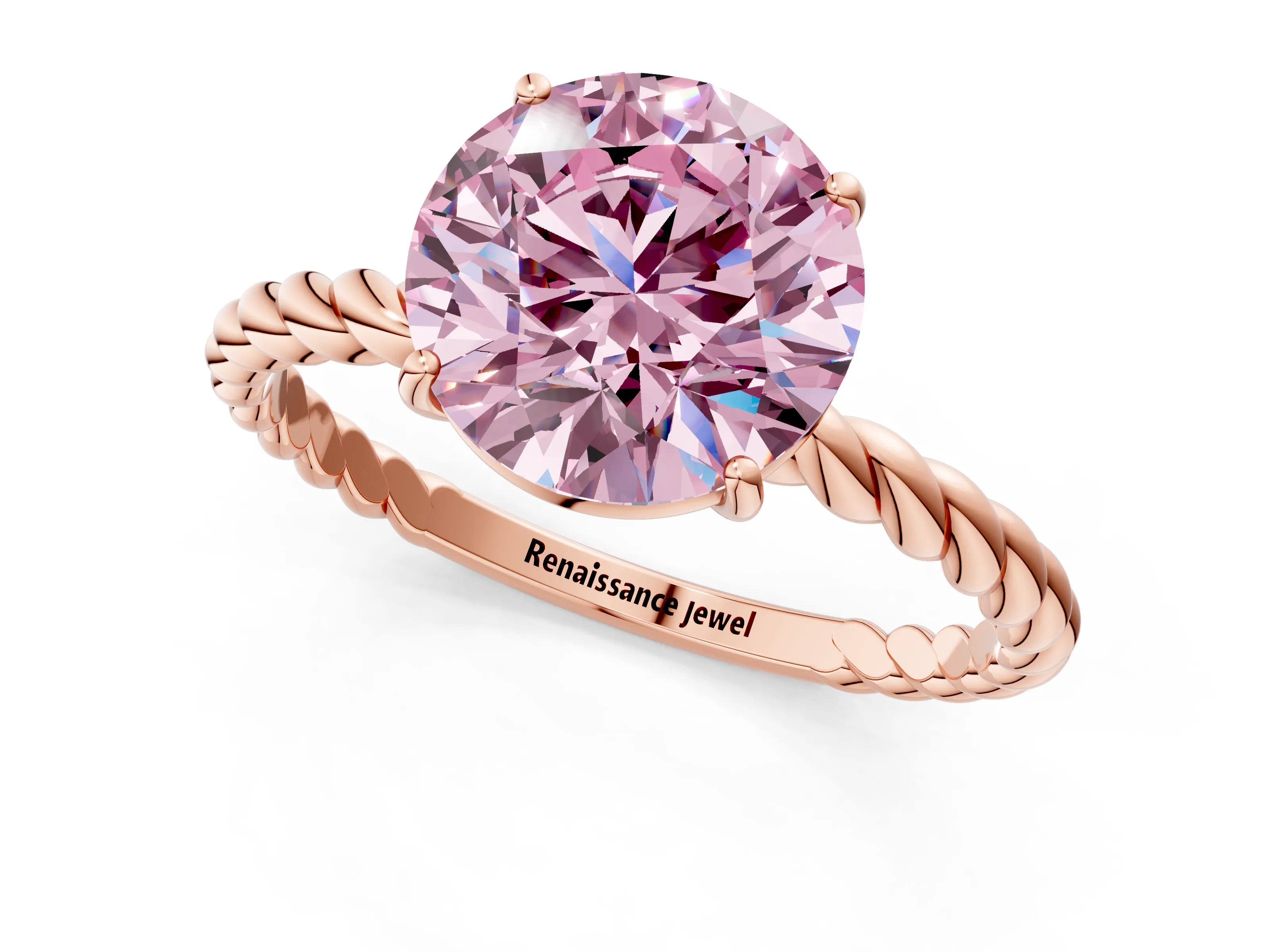 Rose gold Fancy Pink Round Cut Solitaire Twisted Band 4-Prong Ring_1