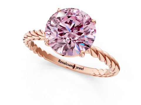 Rose gold Fancy Pink Round Cut Solitaire Twisted Band 4-Prong Ring_1