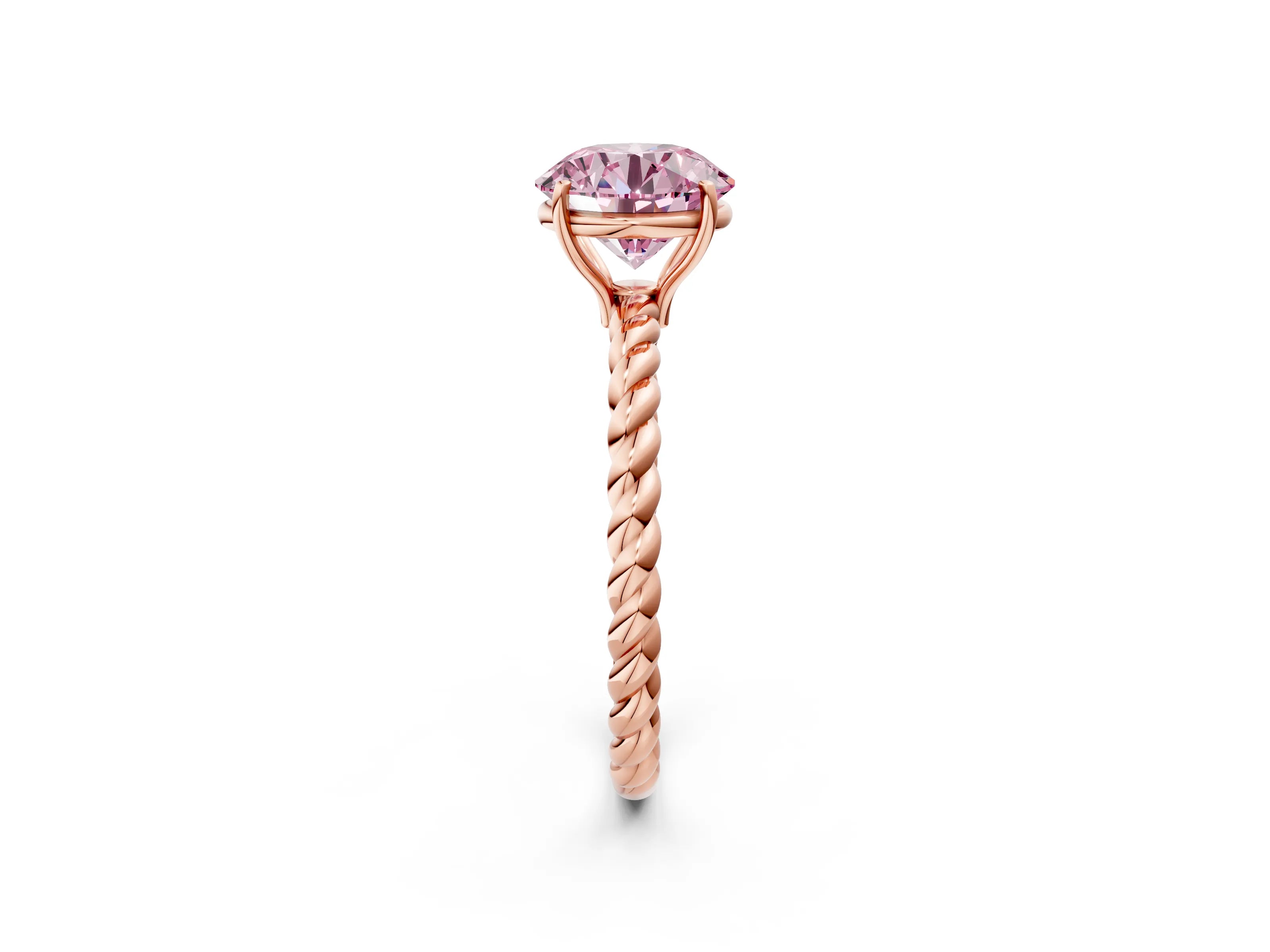 Rose gold Fancy Pink Round Cut Solitaire Twisted Band 4-Prong Ring_2