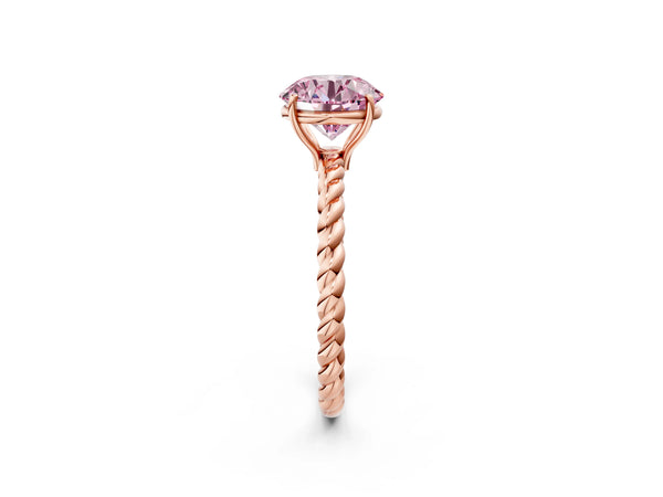 Rose gold Fancy Pink Round Cut Solitaire Twisted Band 4-Prong Ring