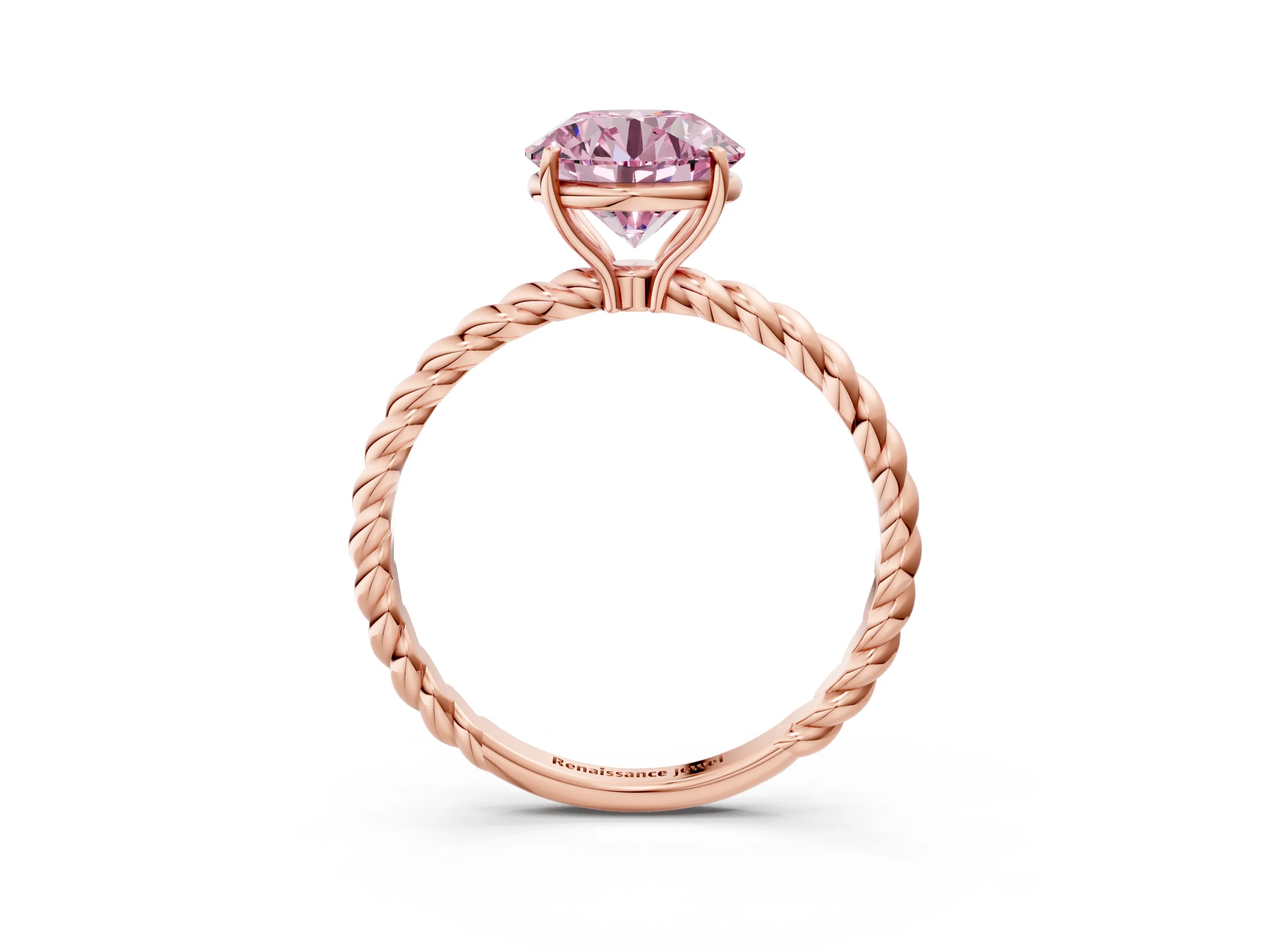 Rose gold Fancy Pink Round Cut Solitaire Twisted Band 4-Prong Ring_3
