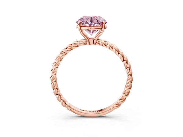 Rose gold Fancy Pink Round Cut Solitaire Twisted Band 4-Prong Ring