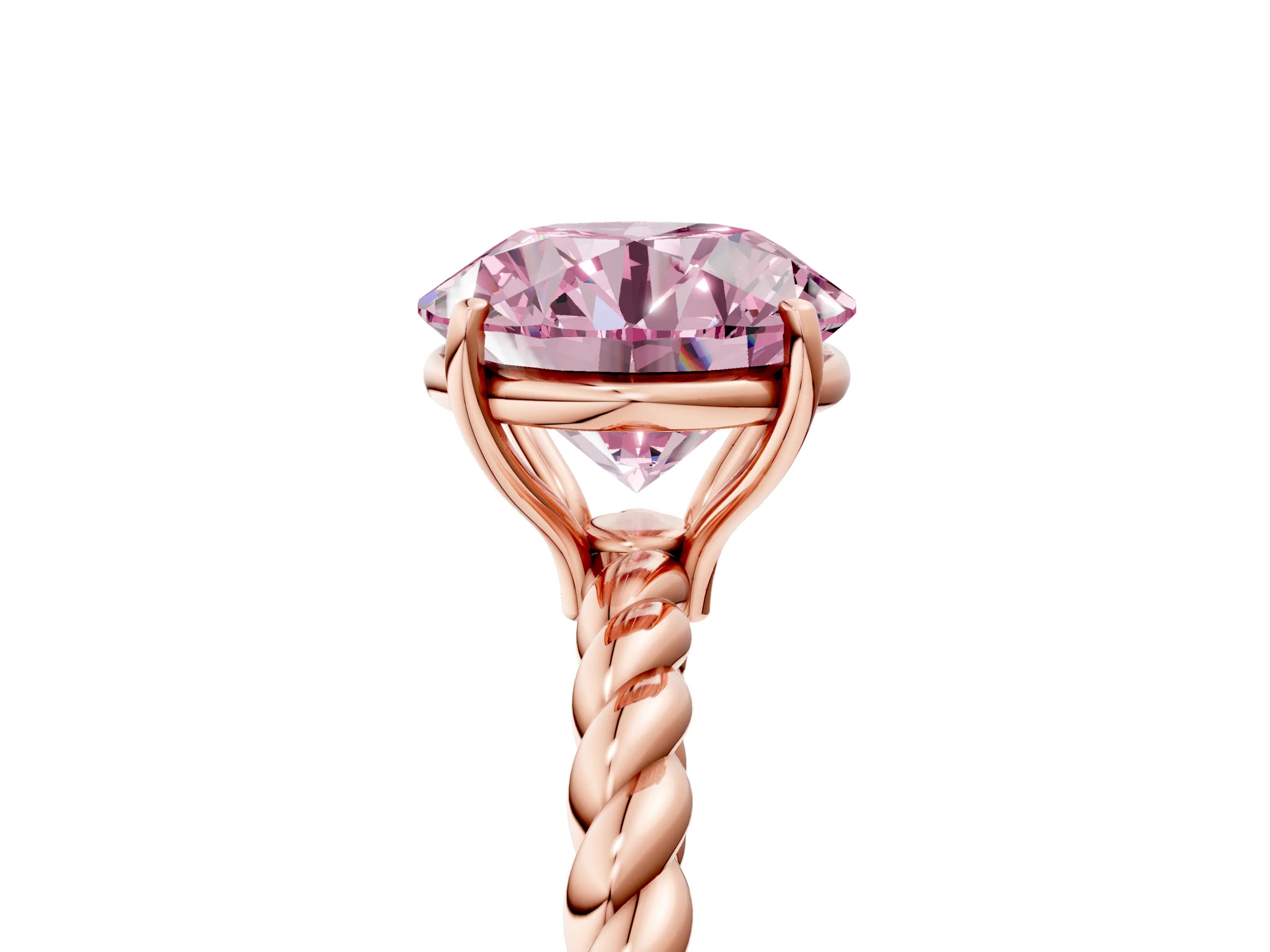 Rose gold Fancy Pink Round Cut Solitaire Twisted Band 4-Prong Ring_5