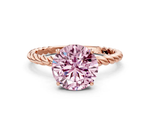 Rose gold Fancy Pink Round Cut Solitaire Twisted Band 4-Prong Ring