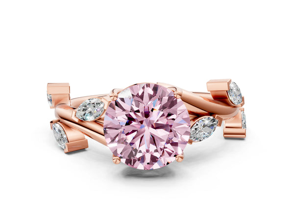 Rose gold Fancy Pink Round Cut Solitaire Twisted Band Marquise Accent Prong Setting Ring
